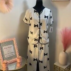 Chic White and Black Bow Pajama Set - 3 piece set, Shirt, Pants and shirt